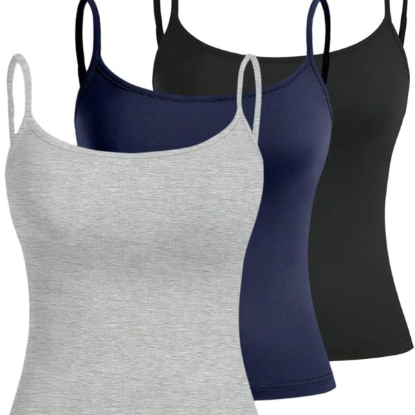 Women's Sleeveless Crop Camisole 3 Packs Spaghetti Strap Tank Tops Slim Fit Cami Shirts