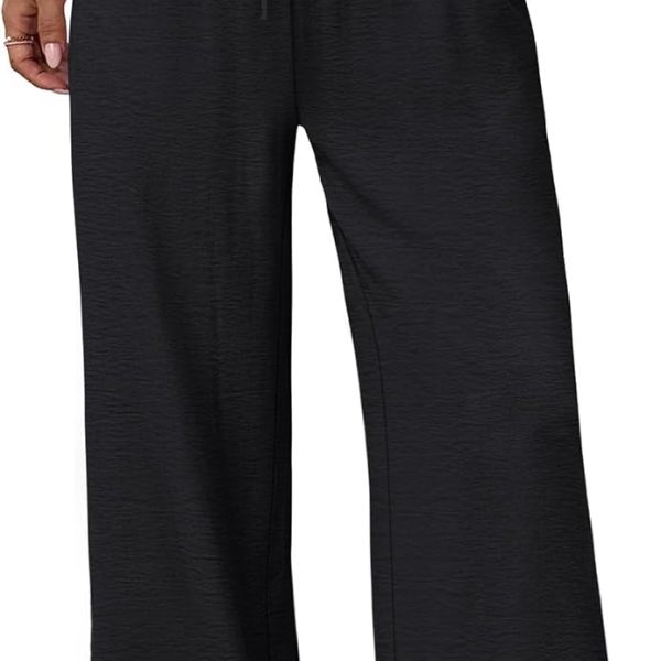 Wide Leg Pants for Women Flowy Palazzo Drawstring Elastic Waist Trousers with Pockets Summer Beach Vacation Clothes