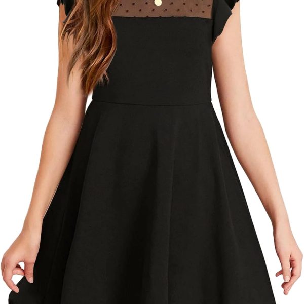 Girls Dress Summer Ruffle Sleeve Mesh A Line Casual Party Dresses with Pockets