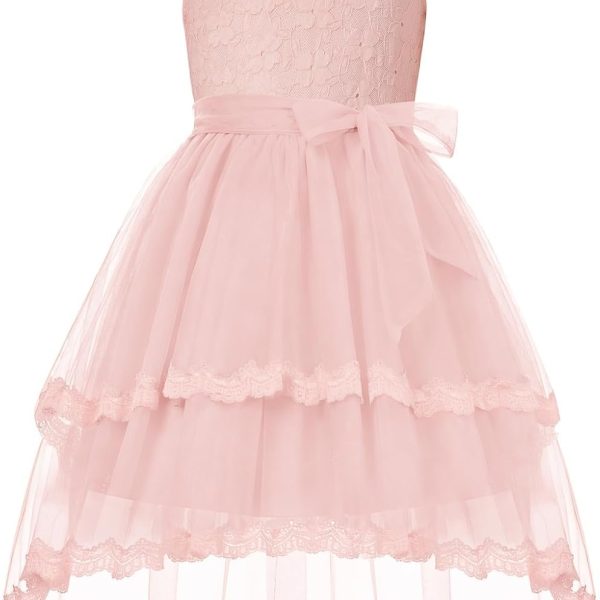 Flower Girl Dress Kids Wedding Guest Birthday Party Formal Lace Tulle Princess High Low Dresses 5-10Y