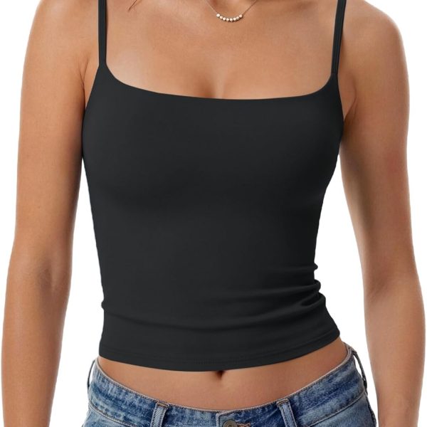 Tank Tops for Women Square Neck Spaghetti Strap Double Lined Y2K Going Out Camisole Top